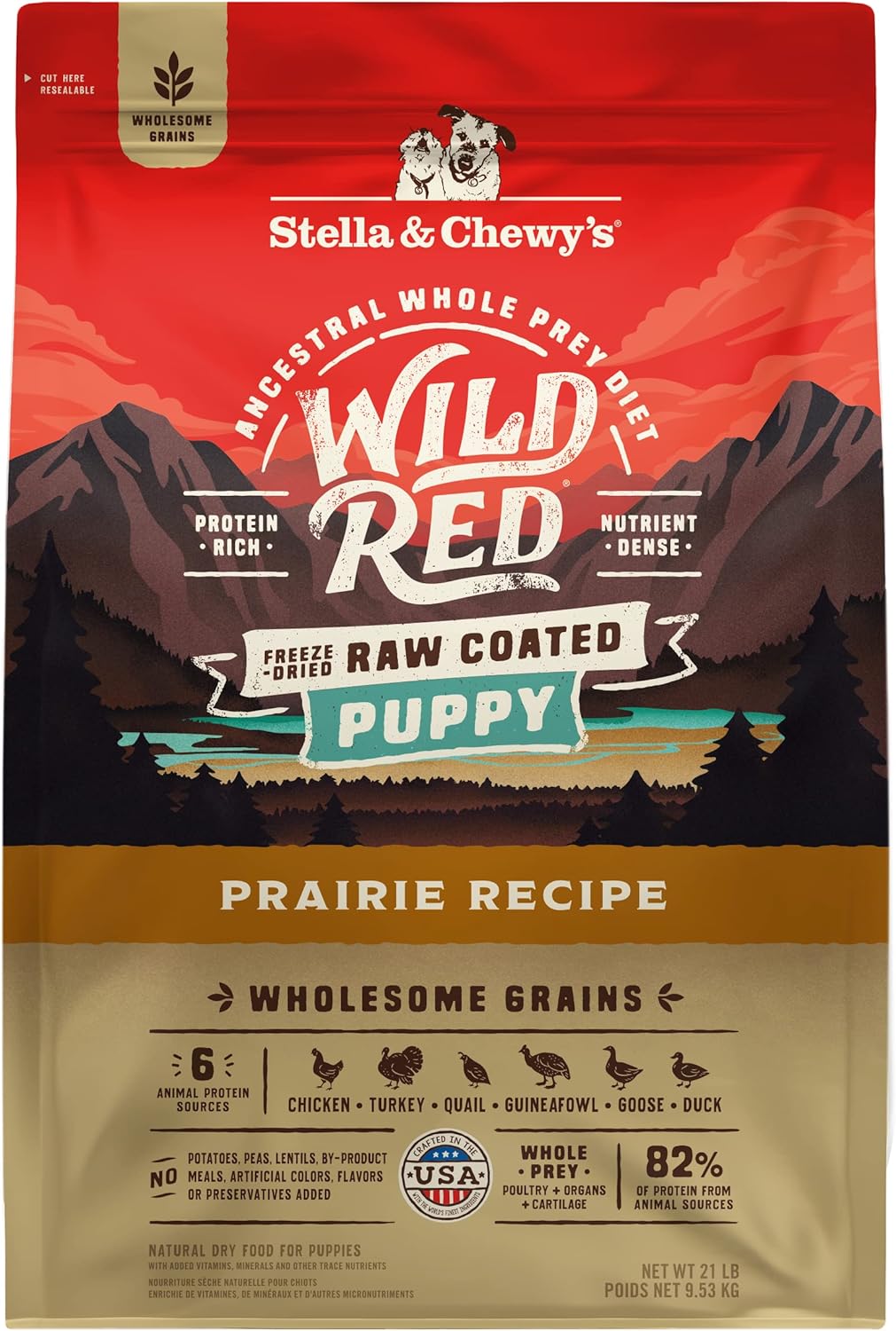 Stella & Chewy'S Wild Red Dry Dog Food Raw Coated High Protein Wholesome Grains Puppy Prairie Recipe, 21 Lb. Bag