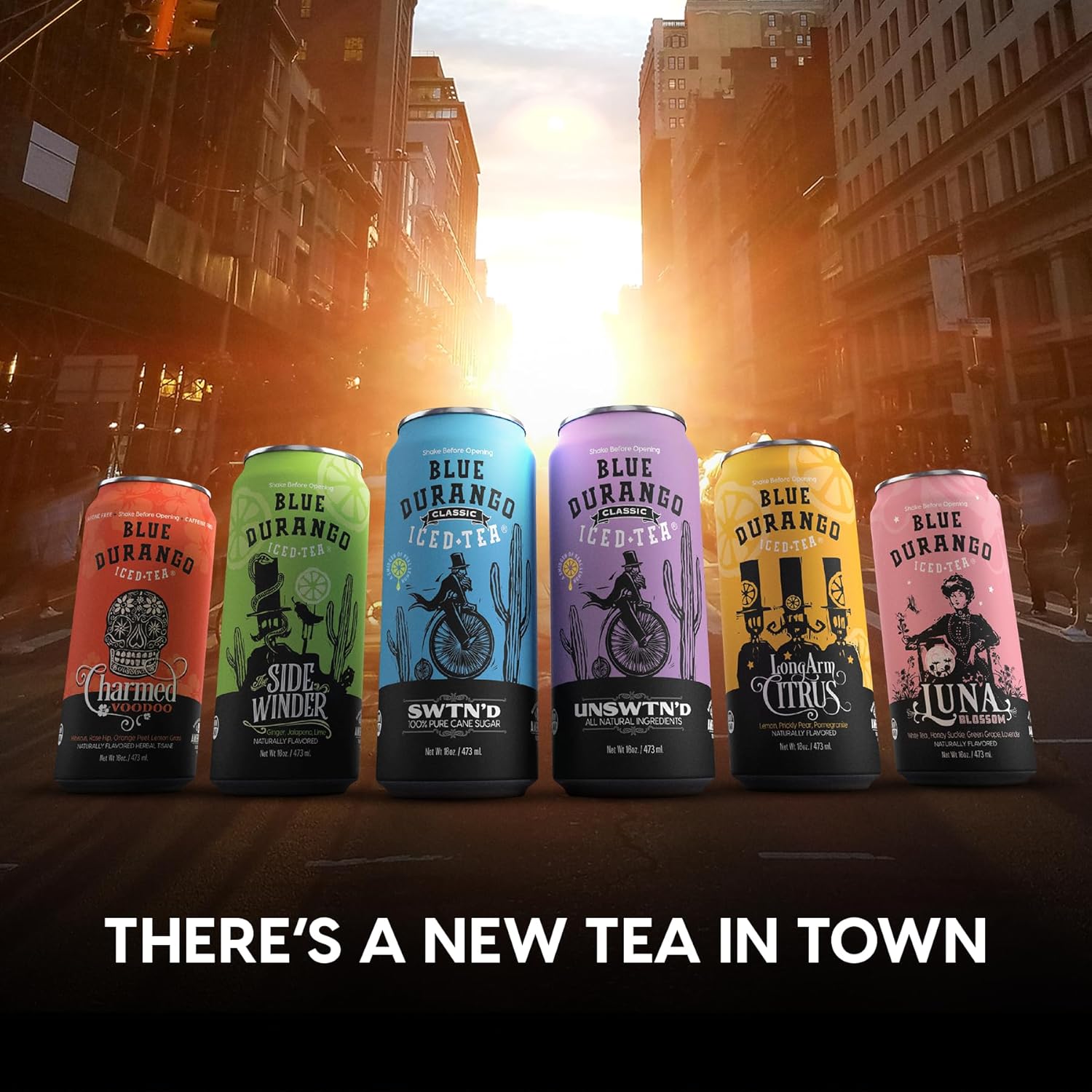 Blue Durango Iced Tea, Variety Pack - Organic Cane Sugar - Non-Gmo, No Artificial Sweeteners, Gluten-Free - Low Sugar - All Natural Ingredients - Black Tea, Lemon & More - 16 Oz Cans (12 Pack)