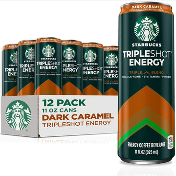 Starbucks Tripleshot Coffee Energy Drink, Dark Caramel, 11 Fl Oz Cans (12 Pack), Triple Blend, 165Mg Caffeine, B Vitamins, Protein, Iced Coffee