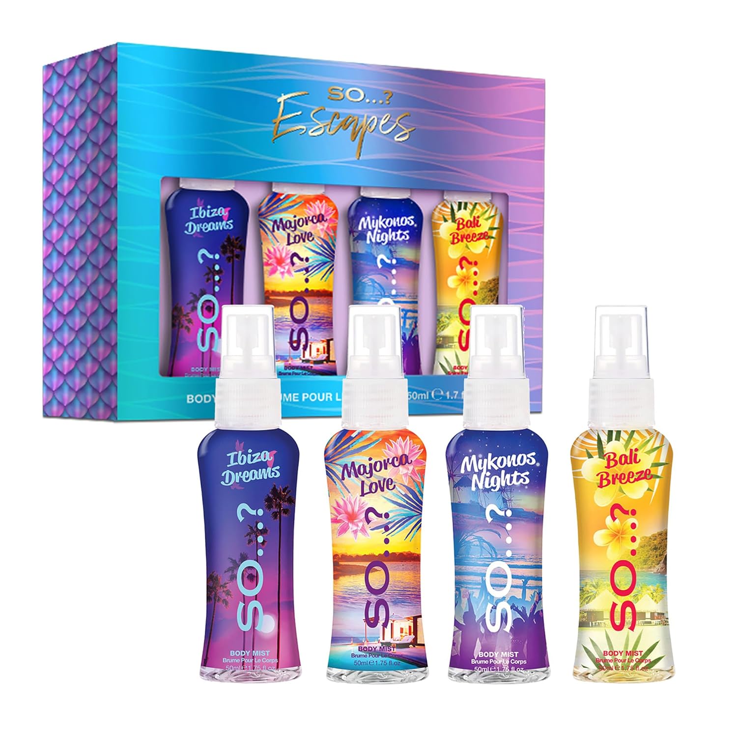 So... Escapes Body Mist Set - Perfumes For Women - Everyday Body Spray For Women - Vegan, Cruelty Free Fragrances - Travel Size Gift Set - 4 Pcs