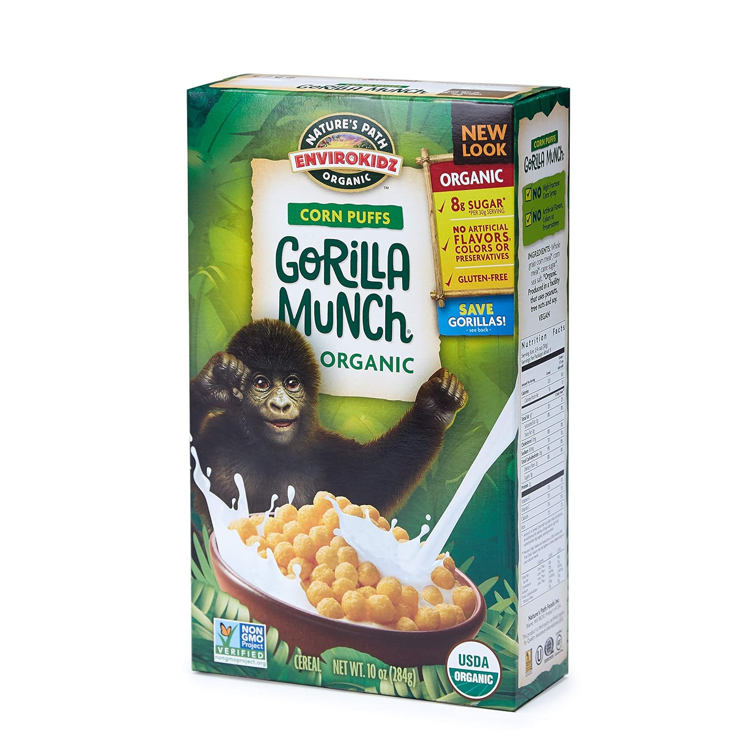 EnviroKidz Gorilla Munch Organic Corn Puffs Cereal, 10 Ounce (Pack of 6), Gluten Free, Non-GMO, EnviroKidz by Nature's Path