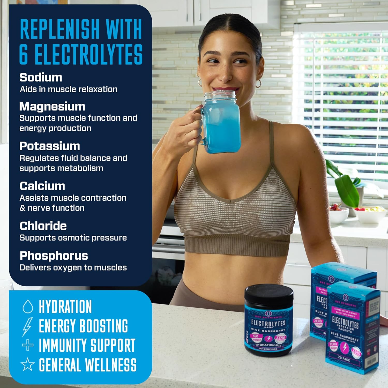 KEY NUTRIENTS Multivitamin Electrolytes Powder No Sugar - Sweet Blue Raspberry Electrolyte Powder - Endurance & Energy Supplement - Hydration Powder - No Calories - 90 Servings - Made in USA : Industrial & Scientific