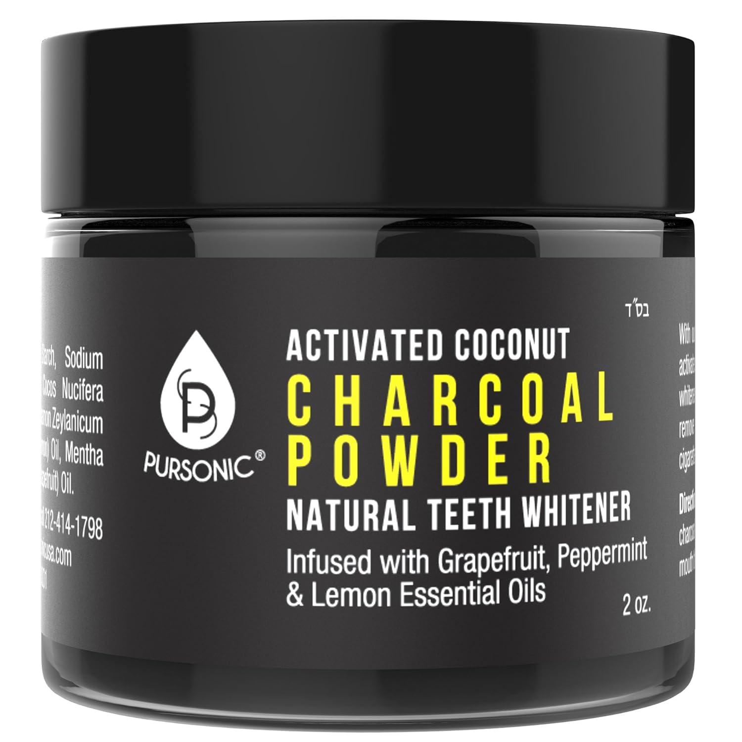 Pursonic Teeth Whitening Charcoal Powder Natural, Infused With Grapefruit,Peppermint & Lemon Essential Oils, 2Oz