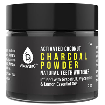 Pursonic Teeth Whitening Charcoal Powder Natural, Infused With Grapefruit,Peppermint & Lemon Essential Oils, 2Oz