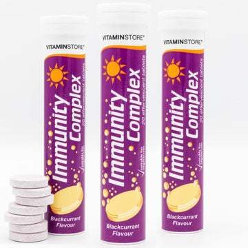Vitamin Store Immunity Complex Effervescent Tablets, 3 Packs Of 20 Blackcurrant Flavoured Immune System Booster Dissolvable Fizzy Supplement - Contains Vitamins C, D, Zinc & Selenium