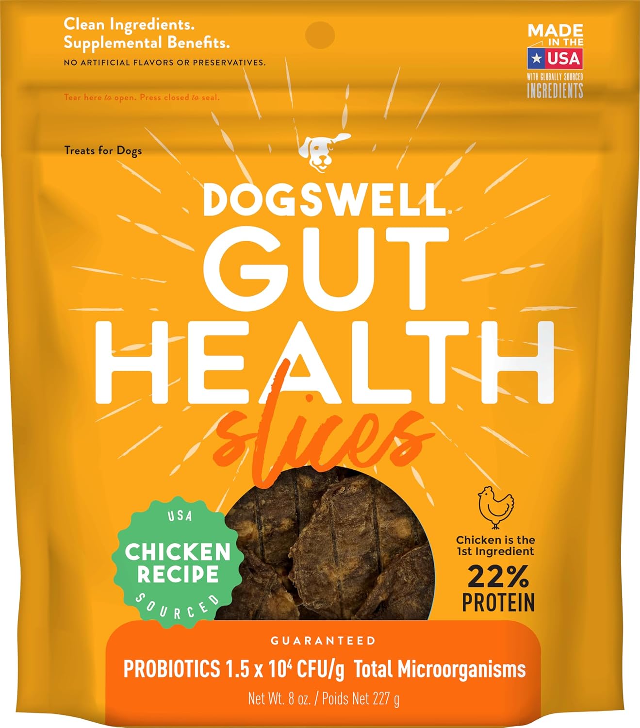 Dogswell Gut Health Slices Functional Dog Treats, Chicken 8 Oz. Bag