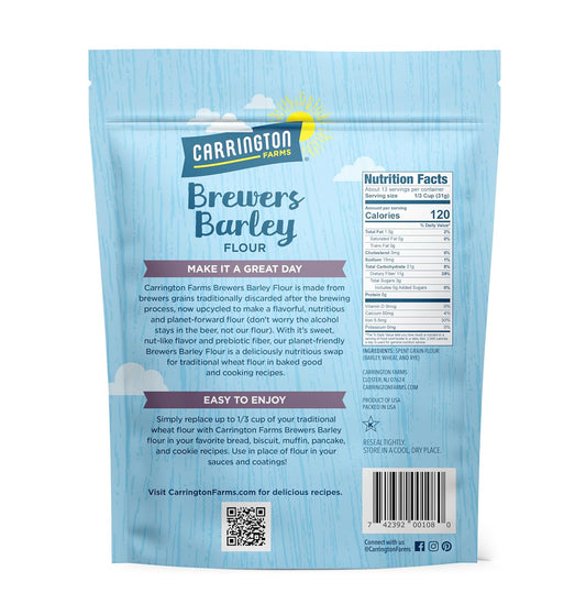 Carrington Farms Brewer'S Barley Flour – High Protein, Fiber & Iron, Nutrient Rich Flour For Baking & Cooking – Blend With Traditional Wheat Flour For Nutritional Boost (14 Oz)
