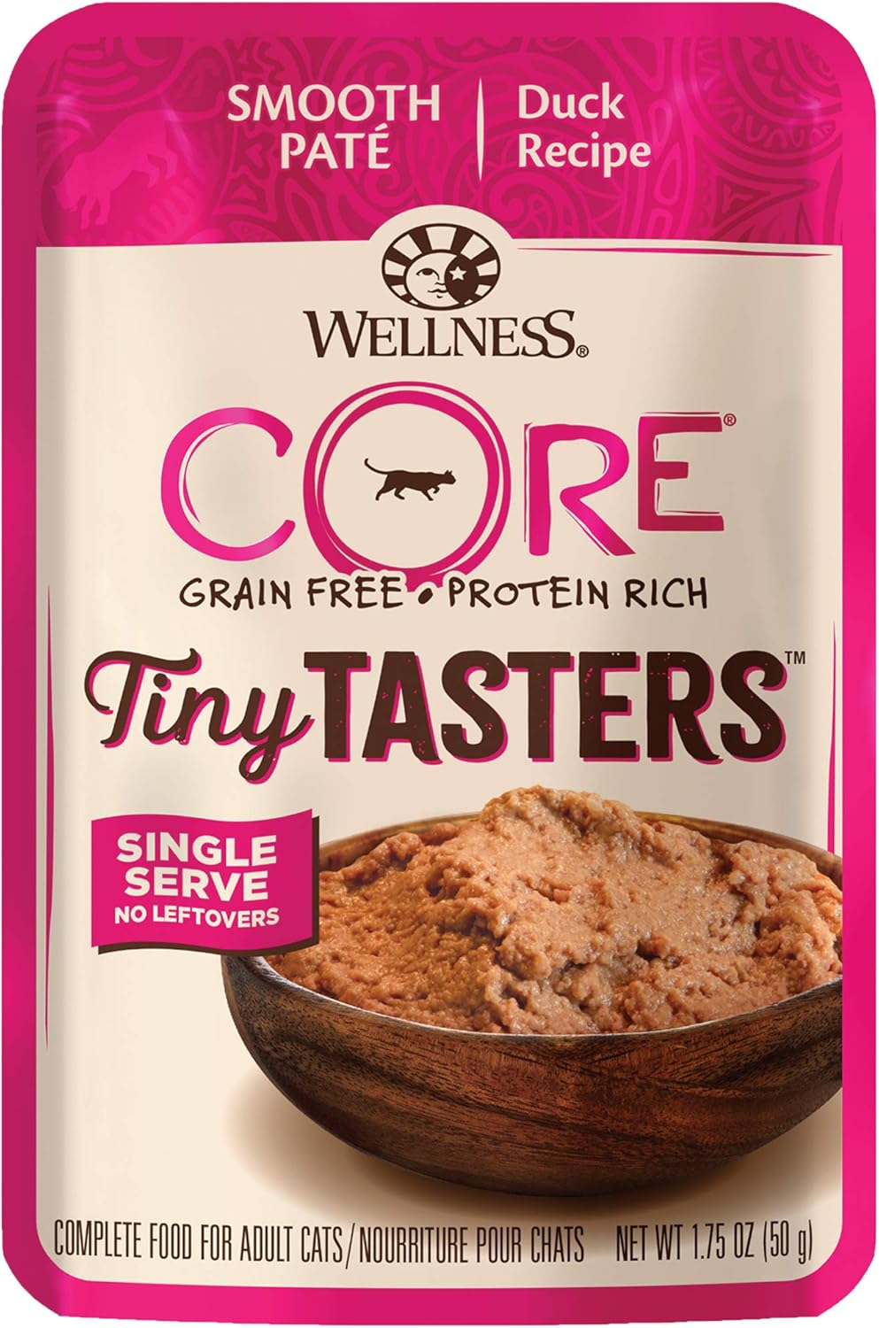 Wellness Core Tiny Tasters Wet Cat Food, Complete & Balanced Natural Pet Food, Made With Real Meat, 1.75-Ounce Pouch, 12 Pack (Adult Cat, Duck Pate)