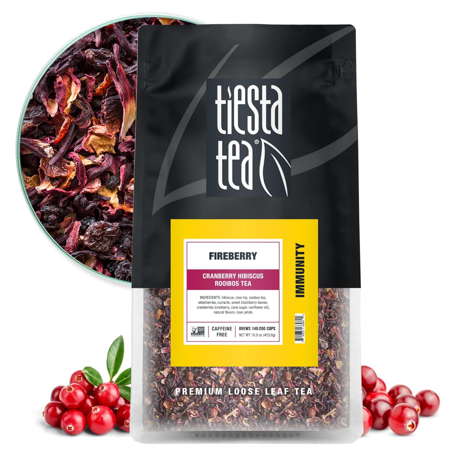 Tiesta Tea - Fireberry, Cranberry Hibiscus Rooibos Tea, Premium Loose Leaf Tea, Non-Caffeinated Rooibos Tea, 200 Cups - 16 Ounce Resealable Bulk Pouch