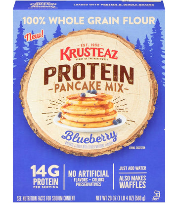 Krusteaz Protein Blueberry Pancake Mix, 20 Ounce (Pack of 8)