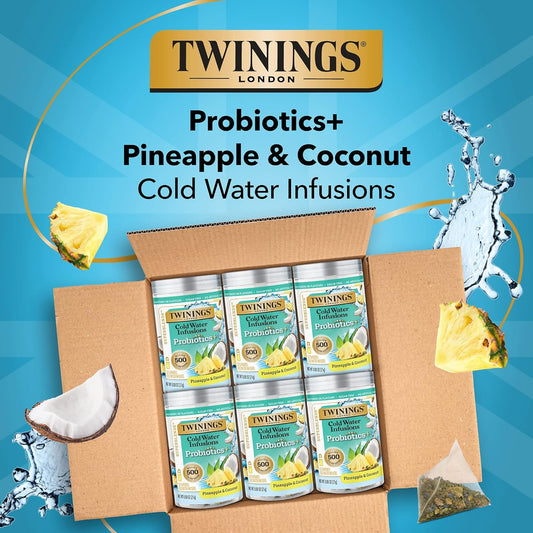 Twinings Superblends Cold Water Infusions Probiotics+ Pineapple & Coconut Flavoured, 10 Cold Water Infusers (Pack Of 6)