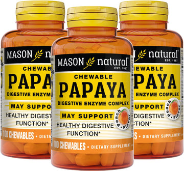 Mason Natural Papaya Digestive Enzyme Complex - Healthy Digestive Function, Promotes Nutrient Absorption, Peach Flavor, 100 Chewables (Pack Of 3)