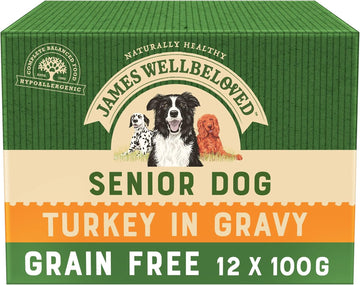 James Wellbeloved Senior Grain Free Turkey in Gravy 10 Pouches, Hypoallergenic Wet Dog Food, Pack of 1 (12 x 100 g)?Dog wet food