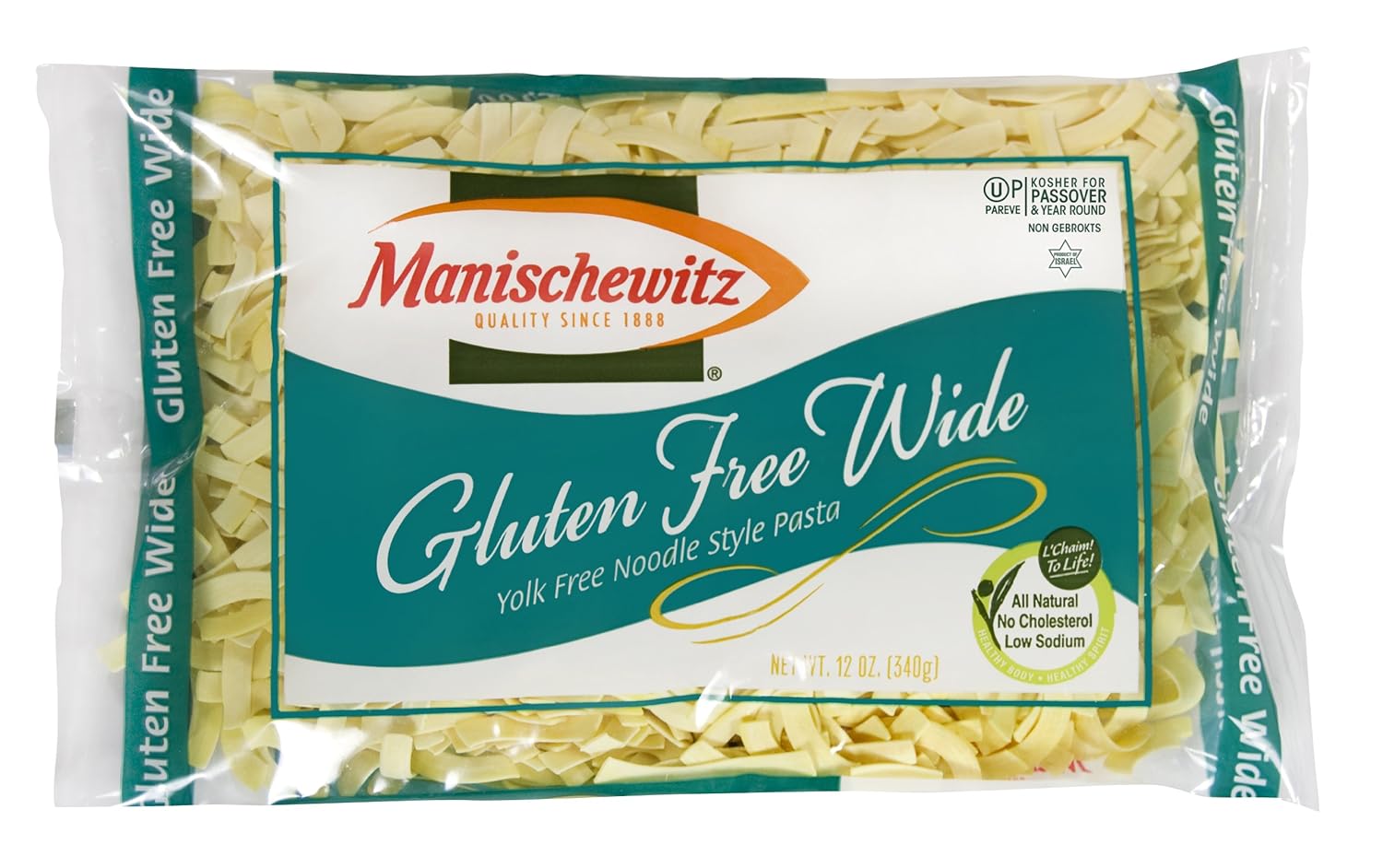 Manischewitz Gluten Free Wide Egg Noodles (4 Pack) Yolk Free, Kosher For Passover and All Year Round Use
