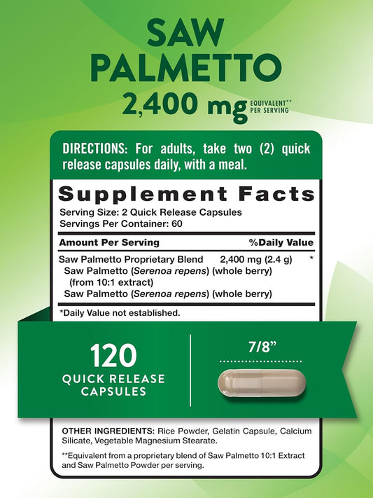 Saw Palmetto Extract | 2400Mg | 120 Capsules | Gluten Free Supplement | By Nature'S Truth