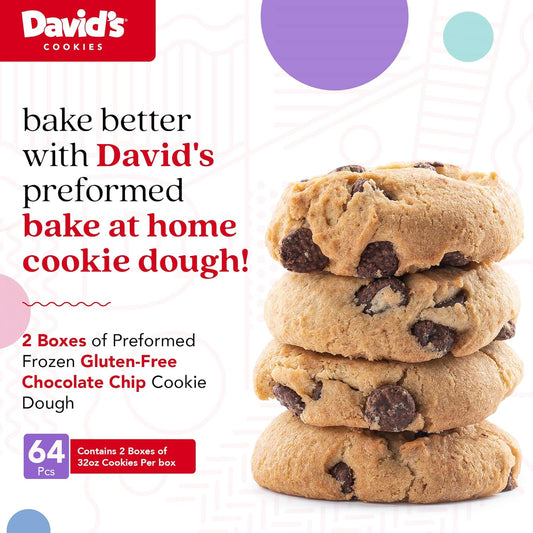 David'S Cookies Preformed Frozen Cookie Dough Gluten Free Chocolate Chip 64 Count