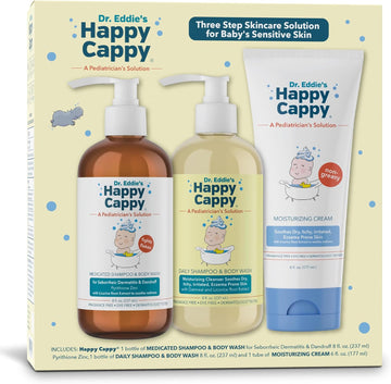 Happy Cappy Dr. Eddie'S 3 Step Skincare Solution For Baby'S Sensitive Skin | For Cradle Cap, Seborrheic Dermatitis, Dandruff, Dry, Itchy, Irritated, Eczema Prone Skin, Gift Box Set, 3 Pieces