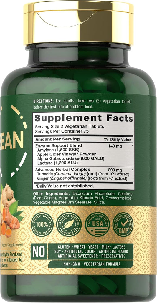 Carlyle Opti-Bean | 150 Tablets | Digestive Support | Gas, Bloating & Discomfort Enzyme Blend | Vegetarian, Non-Gmo & Gluten Free Supplement