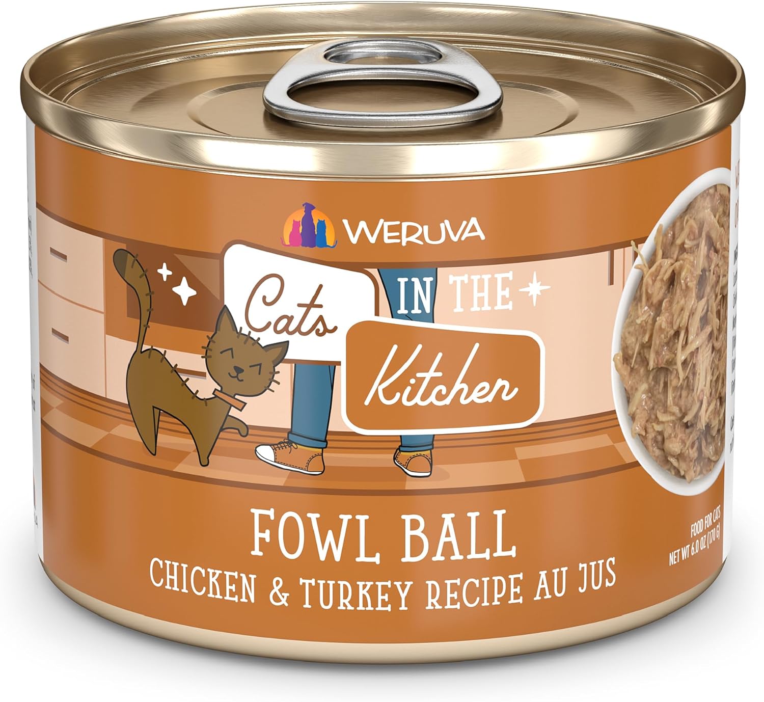 Weruva Cats In The Kitchen, Fowl Ball With Chicken & Turkey Au Jus Cat Food, 6Oz Can (Pack Of 24)