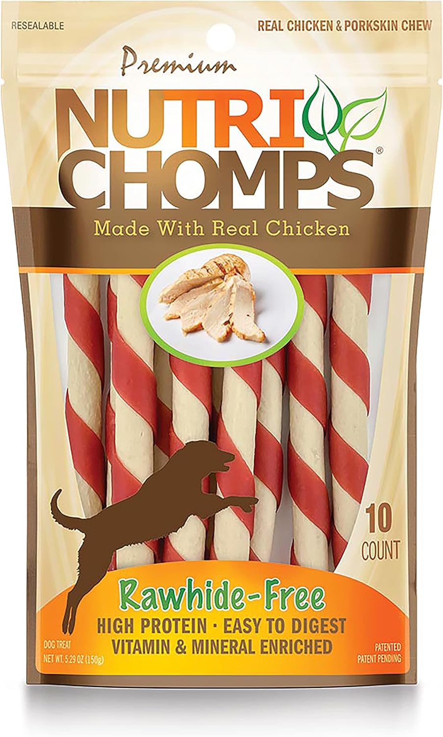 Nutrichomps 5 Inch Twists,Rawhide-Free Dog Treats, Easy To Digest, Healthy, 10 Count, Real Chicken Flavor