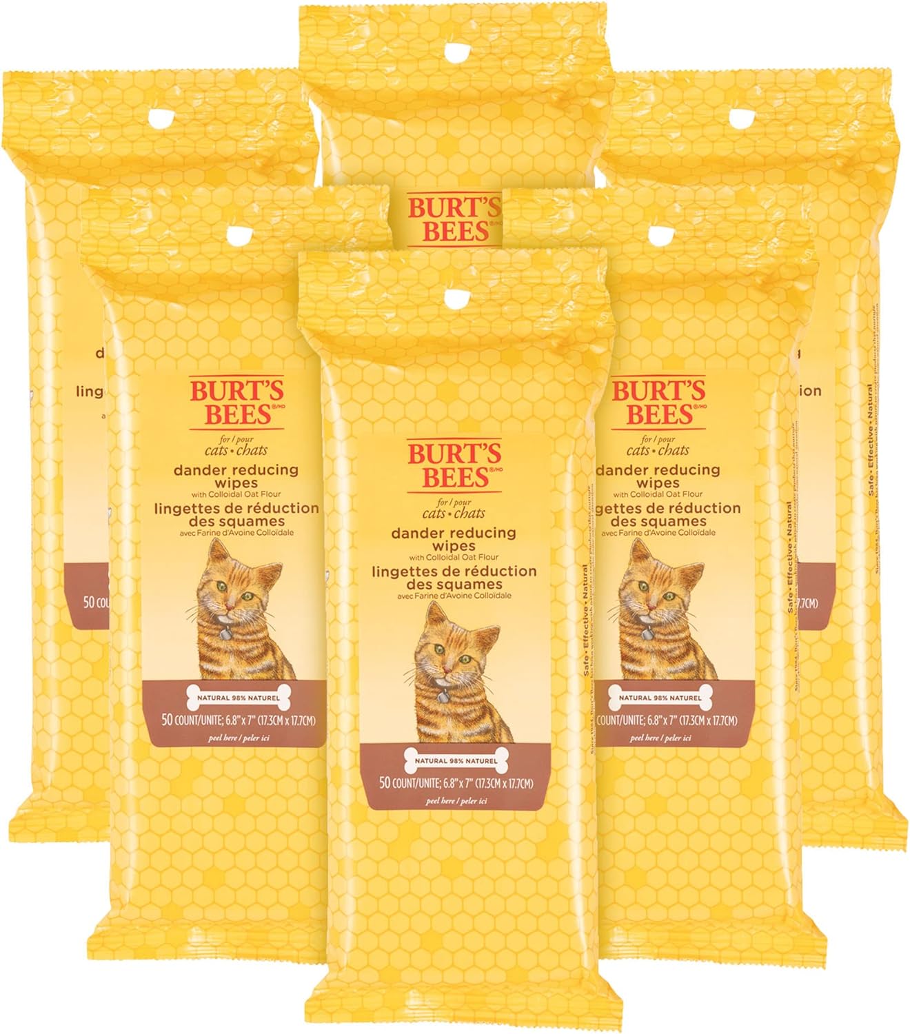 Burt's Bees for Pets Cat Natural Dander Reducing Wipes | Kitten and Cat Wipes for Grooming | Cruelty Free, Sulfate & Paraben Free, pH Balanced for Cats - Made in USA, 50 Count - 6 Pack