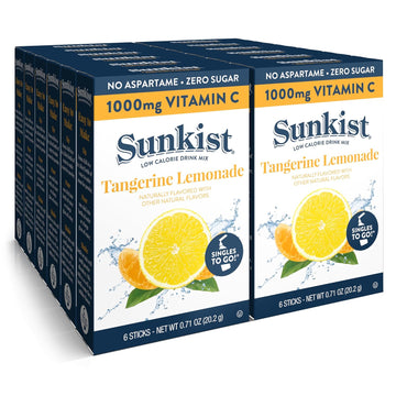 Sunkist Singles To Go Drink Mix Packets, Tangerine Lemonade, 6-Count Box – Powdered Drink Packets With 1000Mg Of Vitamin C Per Serving, 72 Total Powder Sticks