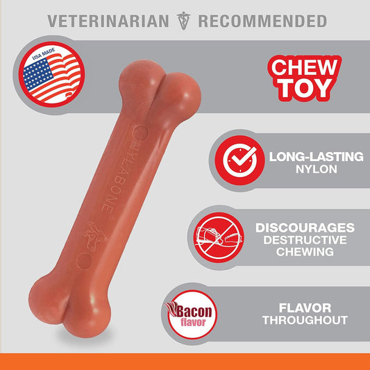 Nylabone Power Chew Classic Bone Chew Toy For Dogs, Durable Dog Toys For Aggressive Chewers, Bacon Flavor, Small/Regular - Up To 25 Ibs. (1 Count)