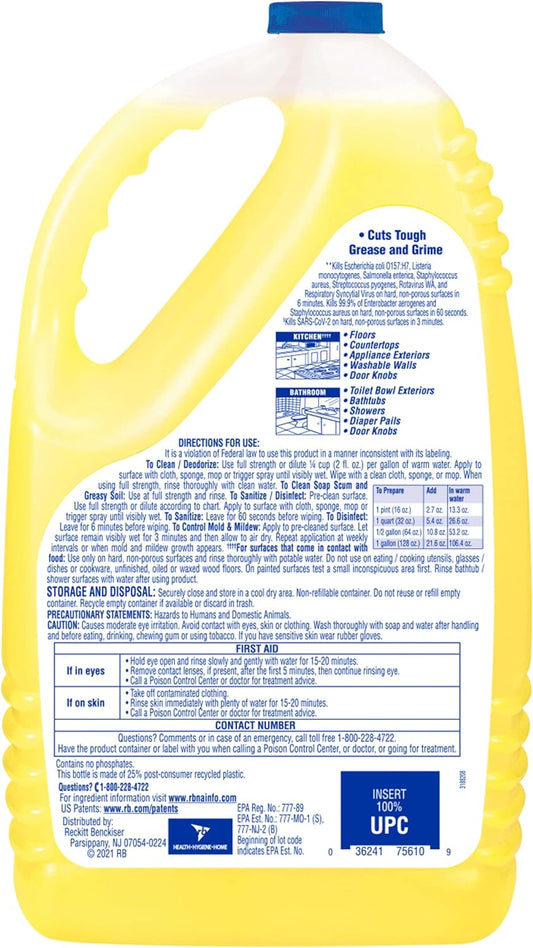 Lysol Multi-Surface Cleaner, Sanitizing And Disinfecting Pour, To Clean And Deodorize, Sparkling Lemon & Sunflower Essence, 144 Fl Oz