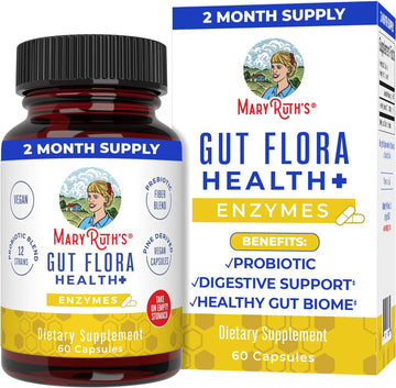 Maryruth Organics Gut Flora Health+ Enzymes | Up To 2 Month Supply | Prebiotic Probiotic Digestive Enzymes Blend For Healthy Gut Biome & Digestive Support | Gastrointestinal Health | 60 Capsules