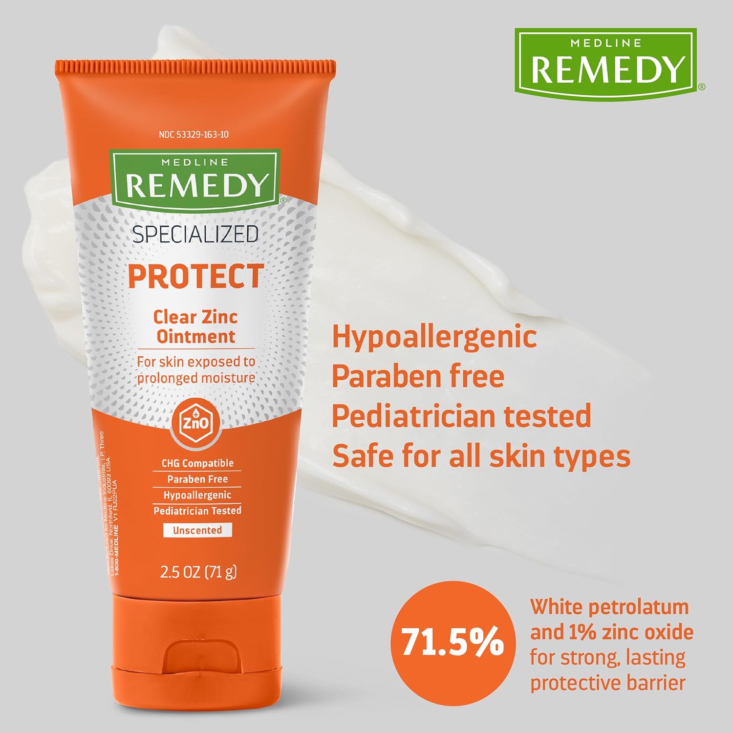 Medline Remedy Specialized Clear Zinc Oxide Ointment (2.5 Oz Tube), Unscented, Transparent Protectant, Incontinence Care, Diaper Rash, Wetness Protection, Soothing, Hypoallergenic, Adults, Children : Health & Household