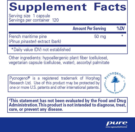 Pure Encapsulations Pycnogenol (Pine Bark Extract) 50 Mg | Hypoallergenic Supplement To Support Cognitive Function And Cardiovascular Health | 120 Capsules