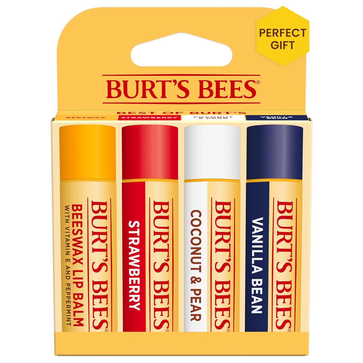 Burt'S Bees Lip Balm Mothers Day Gifts For Mom - Beeswax, Strawberry, Coconut And Pear, And Vanilla Bean, With Responsibly Sourced Beeswax, Tint-Free, Natural Origin Lip Treatment, 4 Tubes, 0.15 Oz