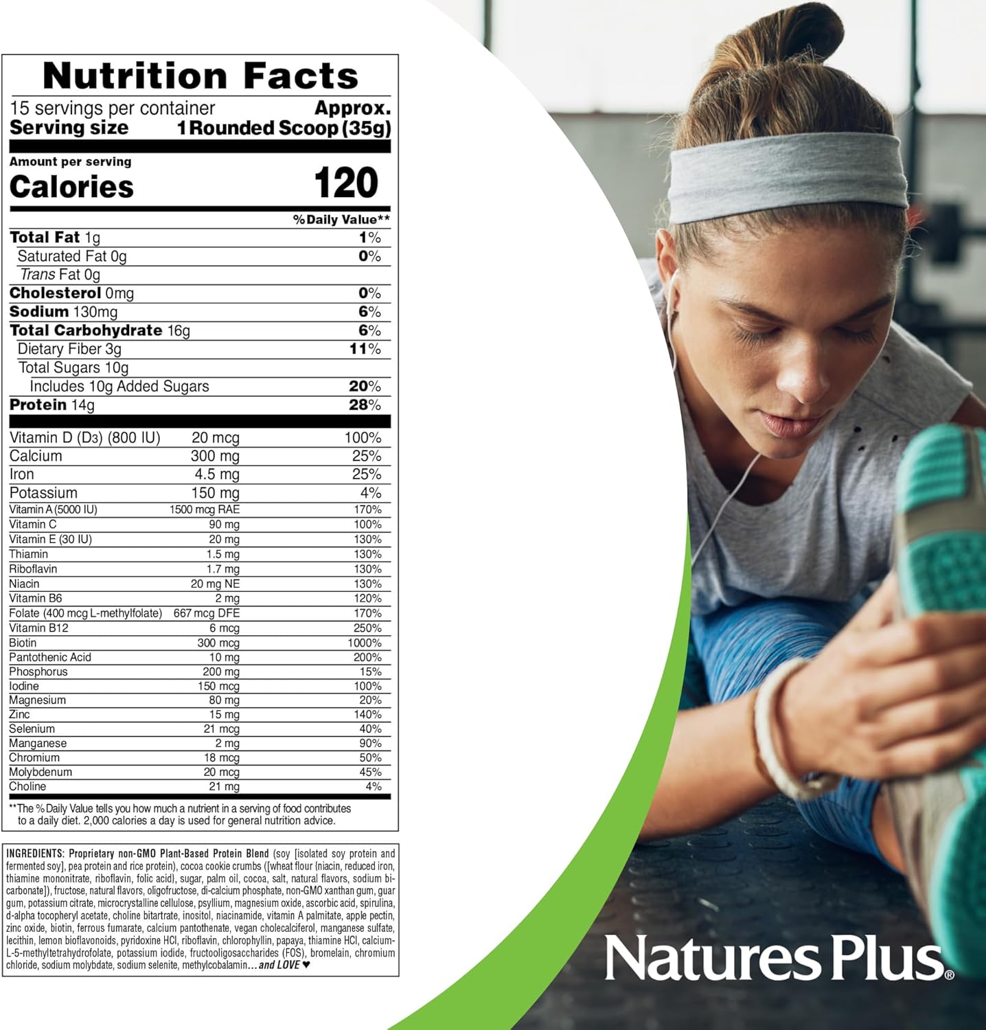 Naturesplus Spiru-Tein Shake - Cookies & Cream - 1.15 Lbs, Spirulina Protein Powder - Plant Based Meal Replacement, Vitamins & Minerals For Energy - Vegetarian - 15 Servings