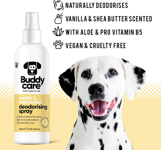 Buddycare Dog Deodorising Spray - Deodorising Spray for Dogs - With Aloe Vera and Pro Vitamin B5 (Vanilla & Shea Butter, 200ml)B75503