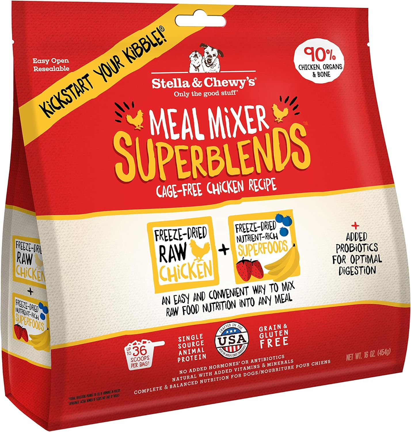 Stella & Chewy's Freeze Dried Raw Cage-Free Chicken Meal Mixers – SuperBlends Dog Food Topper – Grain Free, Protein Rich Recipe – 16 oz Bag