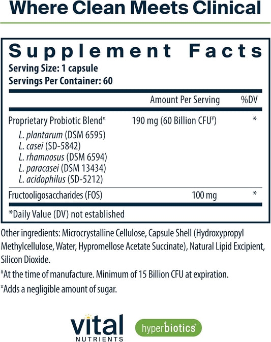 Hyperbiotics Vital Nutrients Prebiotic And Probiotic For Women And Men | 60 Billion Cfu | Pre And Probiotics Supports Digestive Health, Constipation, Diarrhea, Gas & Bloating | 60 Vegan Capsules