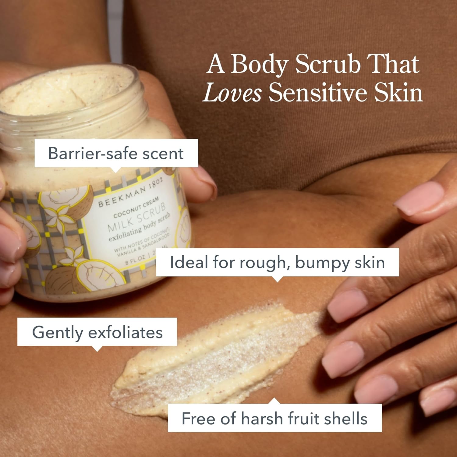 Beekman 1802 Coconut Cream Exfoliating Milk Body Scrub - 8.0 Fl Oz - Smooths Skin & Evens Out Tone - With Goat Milk & Jojoba Beads - Skin Barrier & Biome Safe - Good For Sensitive Skin - Cruelty Free : Beauty & Personal Care