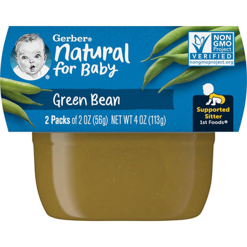 Gerber 1st Foods Baby Food, Green Bean Puree, Natural & Non-GMO, 2 Ounce Tubs, 2-Pack (Pack of 8)