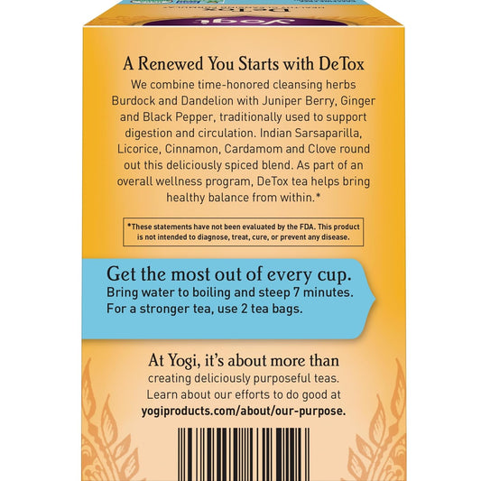 Yogi Tea Detox Tea - 16 Tea Bags Per Pack (4 Packs) - Organic Detox Tea For Digestive & Circulation Support - Includes Burdock, Dandelion, Ginger Root, Black Pepper, Cardamom & Juniper Berry