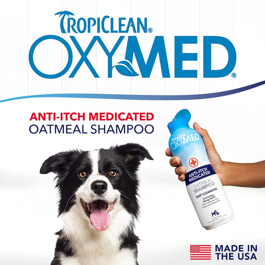 TropiClean Oxymed Medicated Cat & Dog Shampoo for Itchy Skin | Skin Soothing Oatmeal Shampoo for Dogs & Cats | 20 oz
