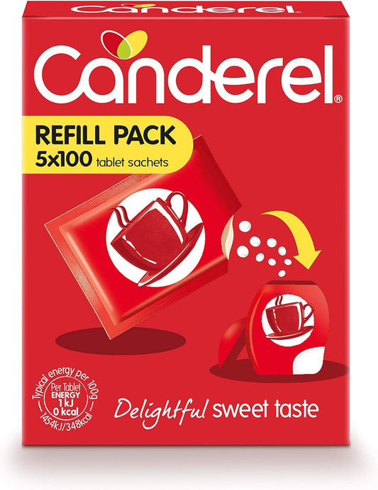 Canderel Sweetener Tablets Refill Pack - Zero Calorie And Diabetic Friendly Sugar Alternative - 5 X 100 - Pack Of 6 (3,000 Tabs)