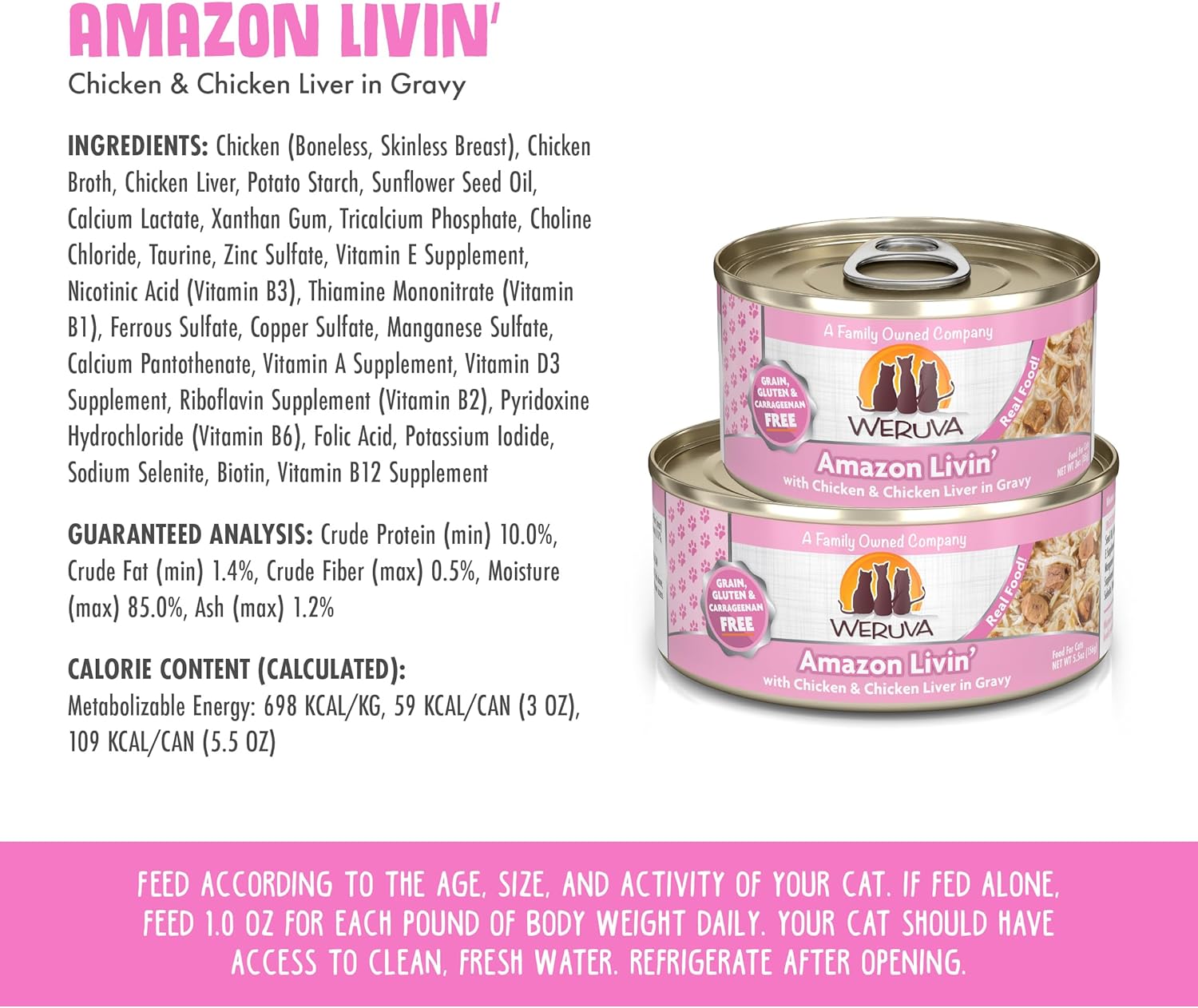 Weruva Classic Cat Food, Amazon Livin' with Chicken Breast & Chicken Liver in Gravy, 5.5oz Can (Pack of 24) : Canned Wet Pet Food : Pet Supplies