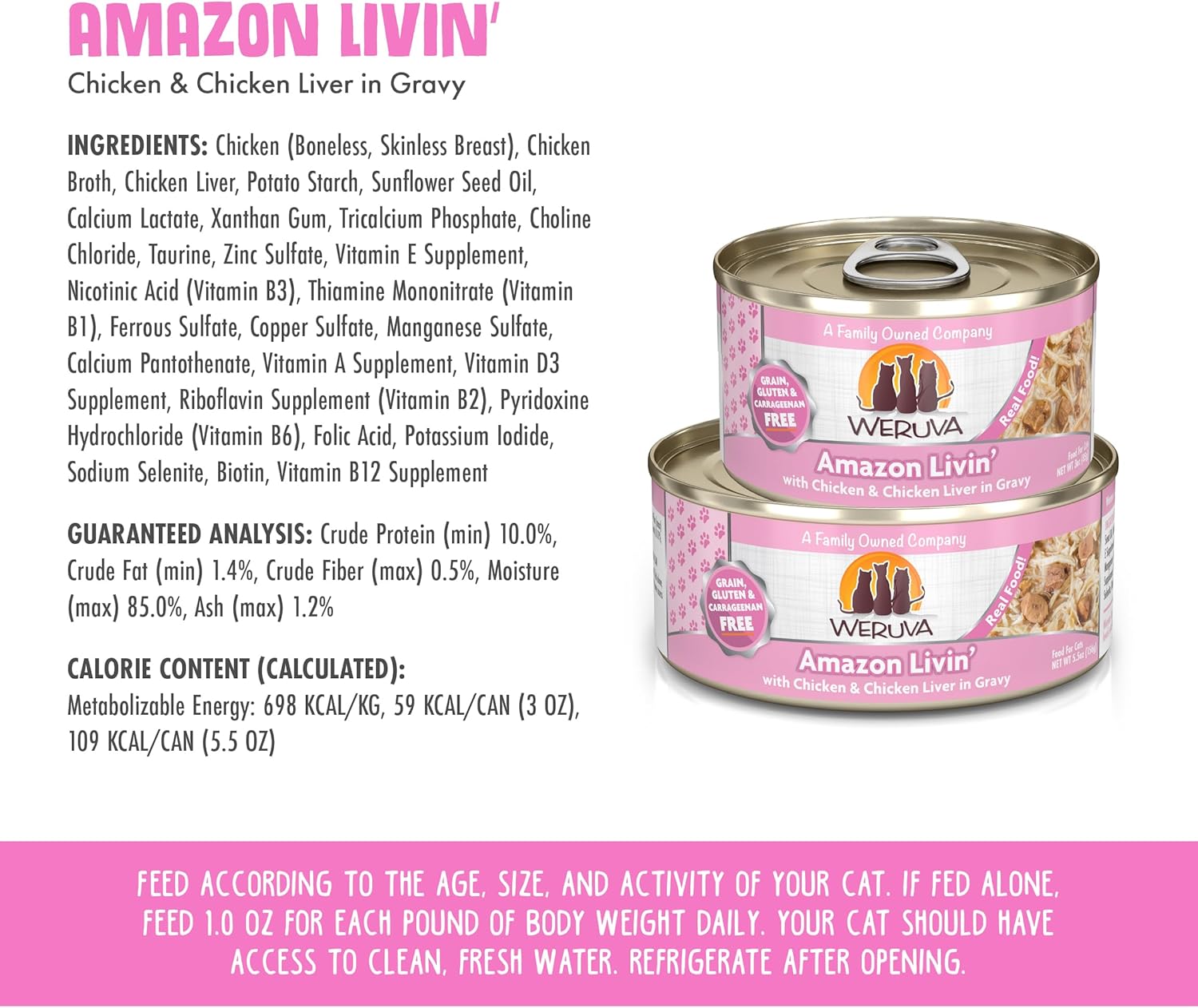 Weruva Classic Cat Food, Amazon Livin' with Chicken Breast & Chicken Liver in Gravy, 3oz Can (Pack of 24) : Canned Wet Pet Food : Pet Supplies