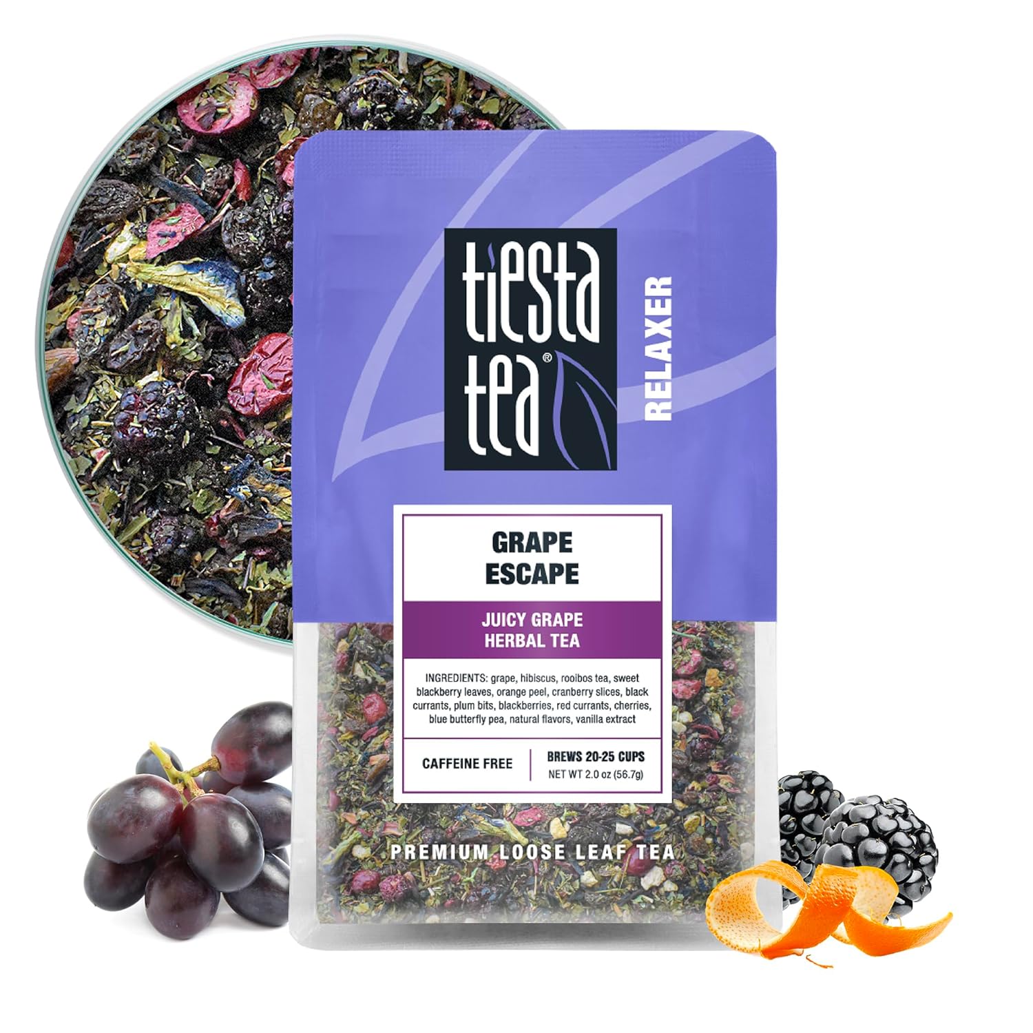 Tiesta Tea - Grape Escape - Juicy Grape Herbal Tea - Loose Leaf Tea Blend - Non Caffeinated Fruit Tea - Make Hot Or Iced Tea Up To 25 Cups - 2 Oz Resealable Pouch