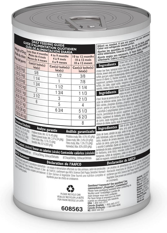 Hill'S Science Diet Sensitive Stomach & Skin, Puppy, Stomach & Skin Sensitivity Support, Wet Dog Food, Pollock & Insect Meal Stew, 12.5 Oz Can, Case Of 12