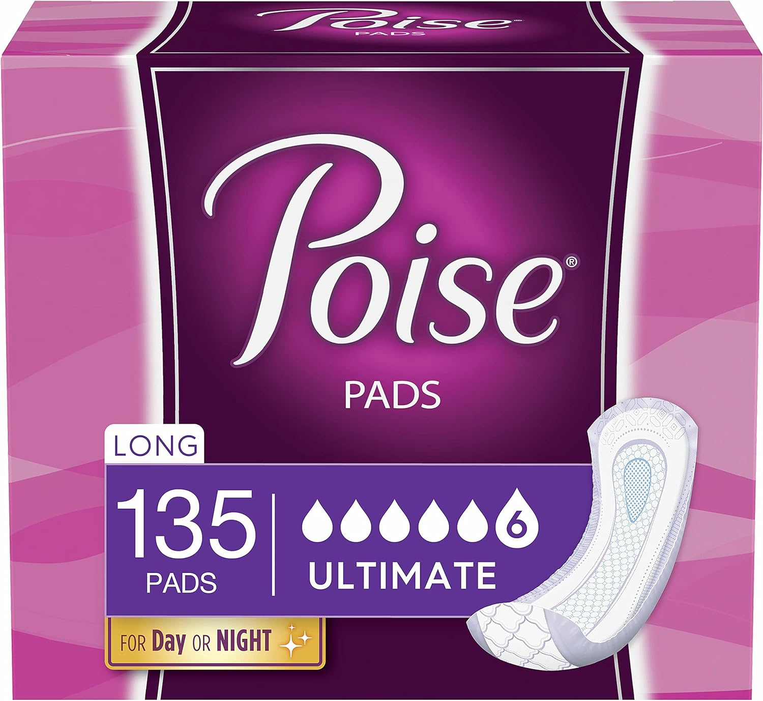 Poise Incontinence Pads for Women, Ultimate Absorbency, Long, Original Design, 45 count (Pack of 3) (Packaging May Vary) : Health & Household