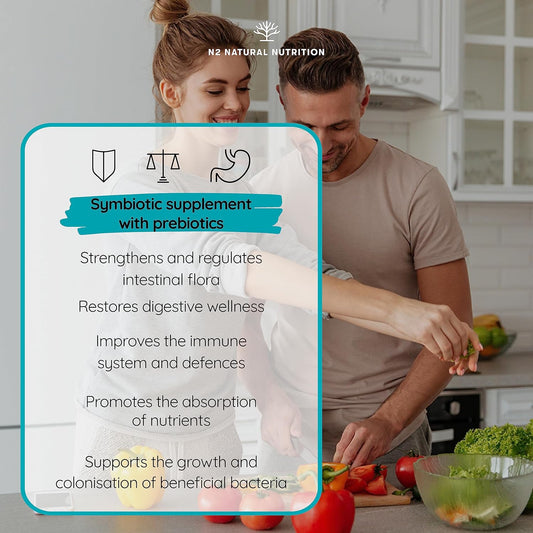 Pre And Probiotics For Gut Health. Probiotic Complex With 40 Billion Probiotic Bacteria. Probiotics For Intestinal Flora And Relief Of Digestive Discomfort. 30 Capsules. N2 Natural Nutrition