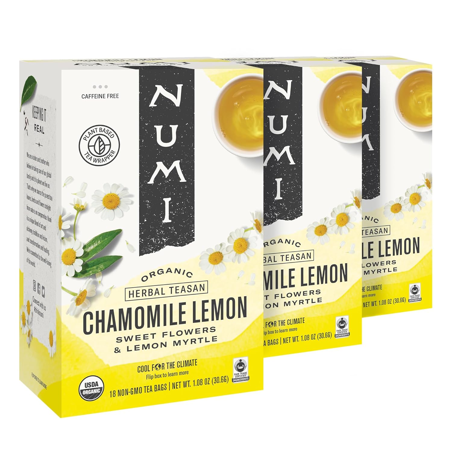 Numi Organic Chamomile Lemon Tea, 18 Count (Pack Of 3) Herbal Teasan (Packaging May Vary)