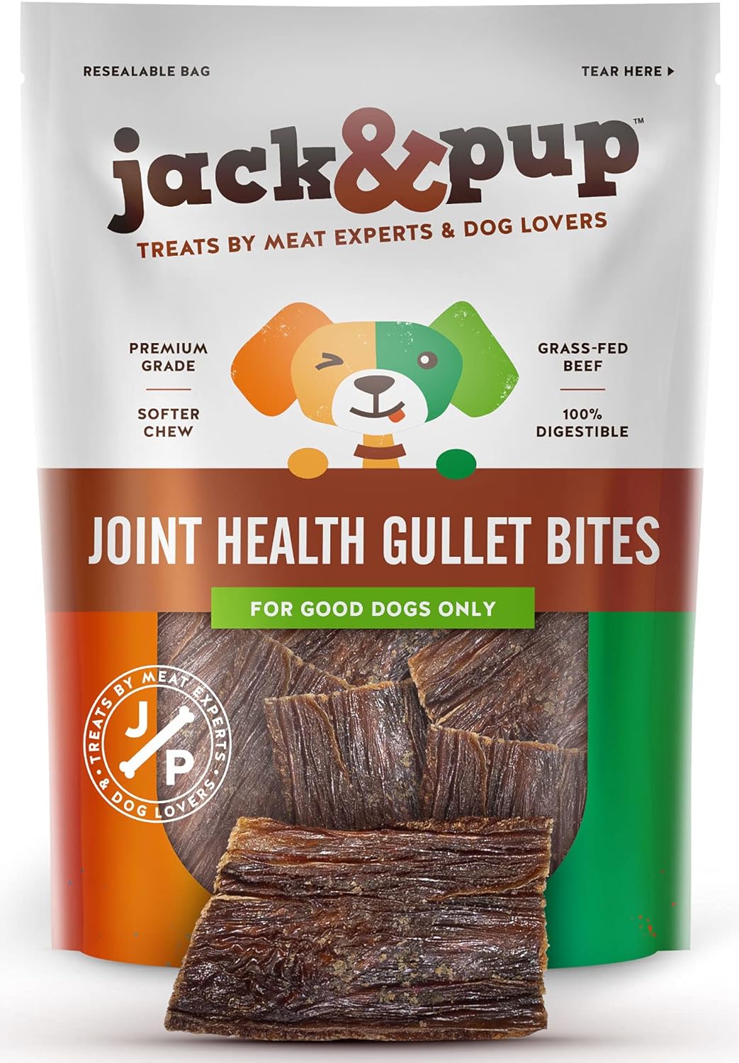 Jack&Pup Premium Dog Chews Bites, Healthy Dog Treats for Medium Dogs - All Natural Dog Treats Small Dogs, Single Ingredient Dog Treat for Puppies - Bully Sticks | Gullet Jerky (Gullet Bites - 24 oz)
