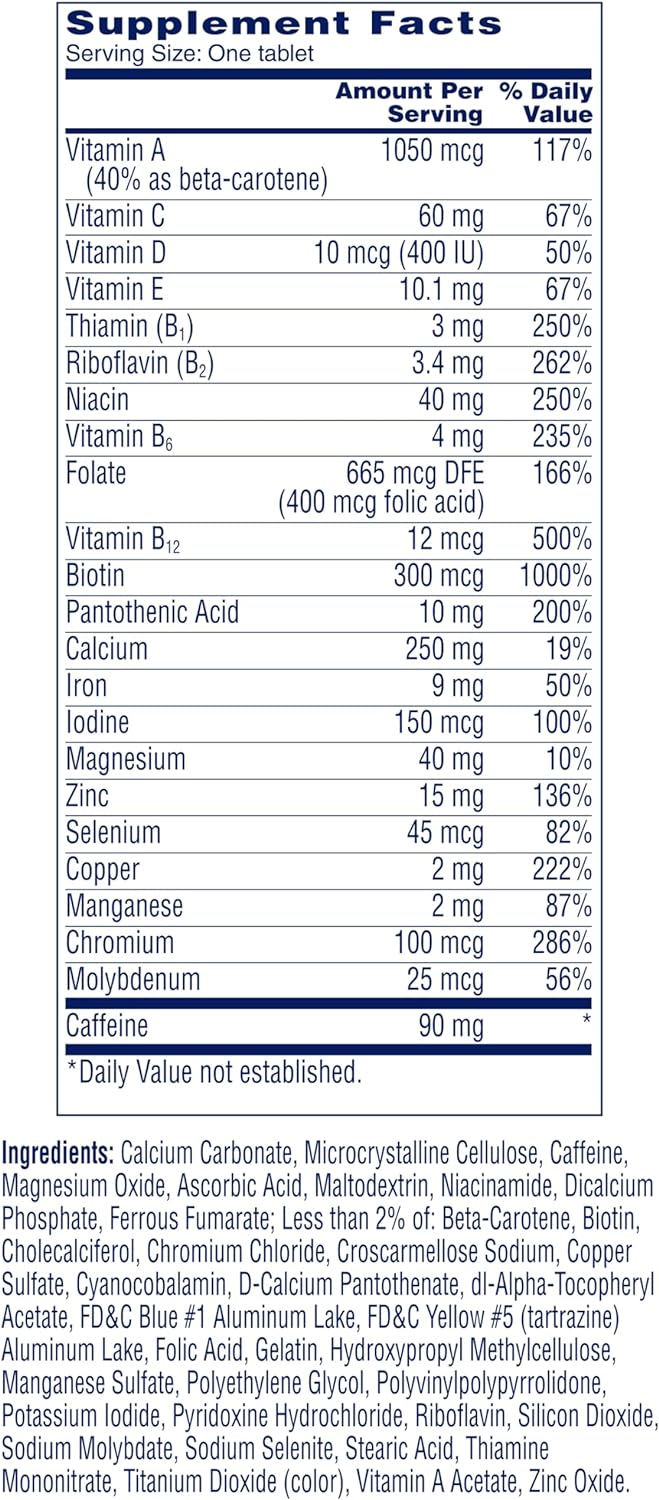 One A Day Energy Multivitamin with Vitamin A, C, D, E, Zinc for Immune Health*, Caffeine, Biotin, B6, B12 & More, 50 Tablets : Health & Household